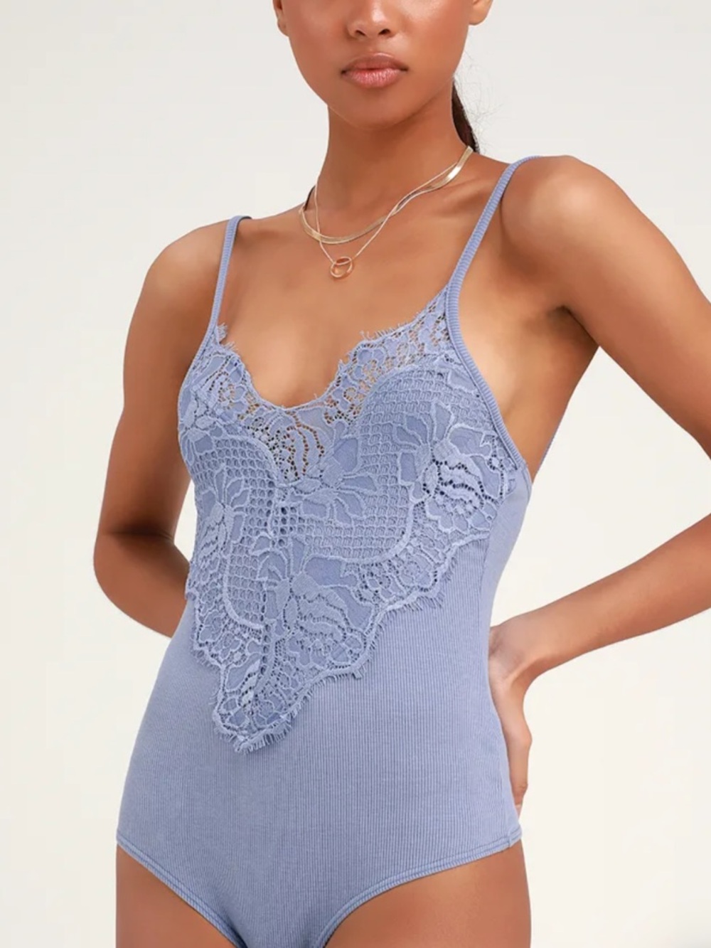Lulus Venus Periwinkle Blue Ribbed Knit Sleeveless Bodysuit - Size L